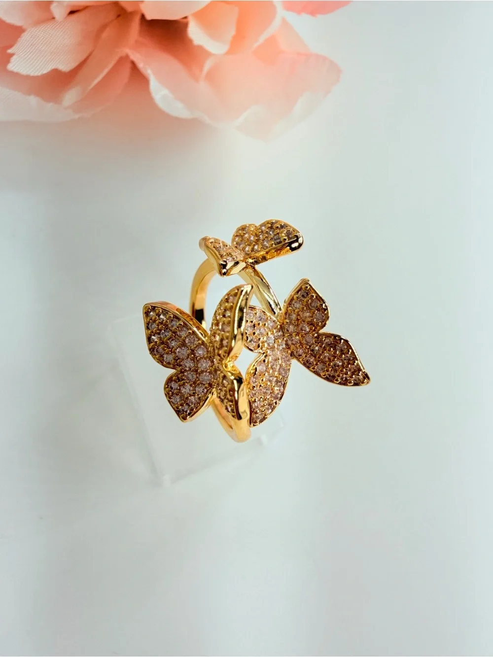 Gold Plate, Butterfly Crystal Ring